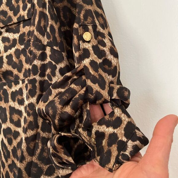 Michael Kors leopard print full zipper blouse/cardigan, excellent condition, S - Picture 7 of 11